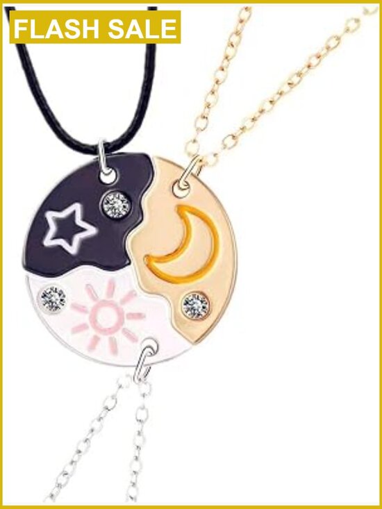 Jewelry - 3pc Moon Sun Star Puzzle Matching Necklace Set Gold Silver Best Friend BFF